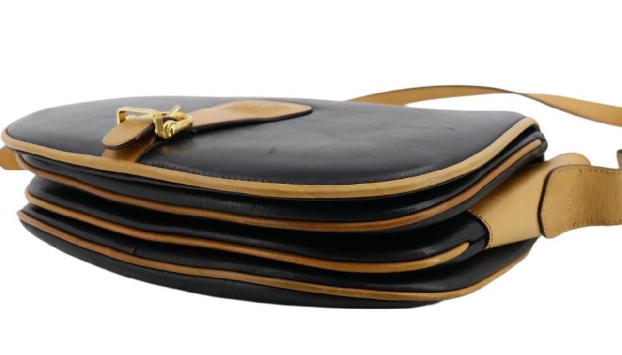 Celine Macadam Black/Tan Leather Shoulder Bag