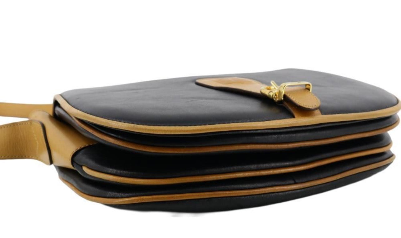 Celine Macadam Black/Tan Leather Shoulder Bag