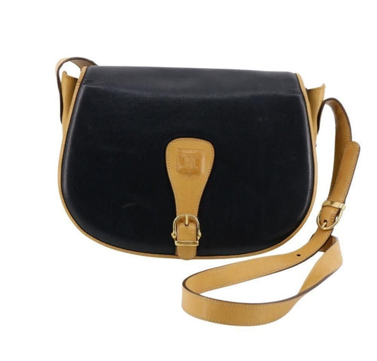 Celine Macadam Black/Tan Leather Shoulder Bag