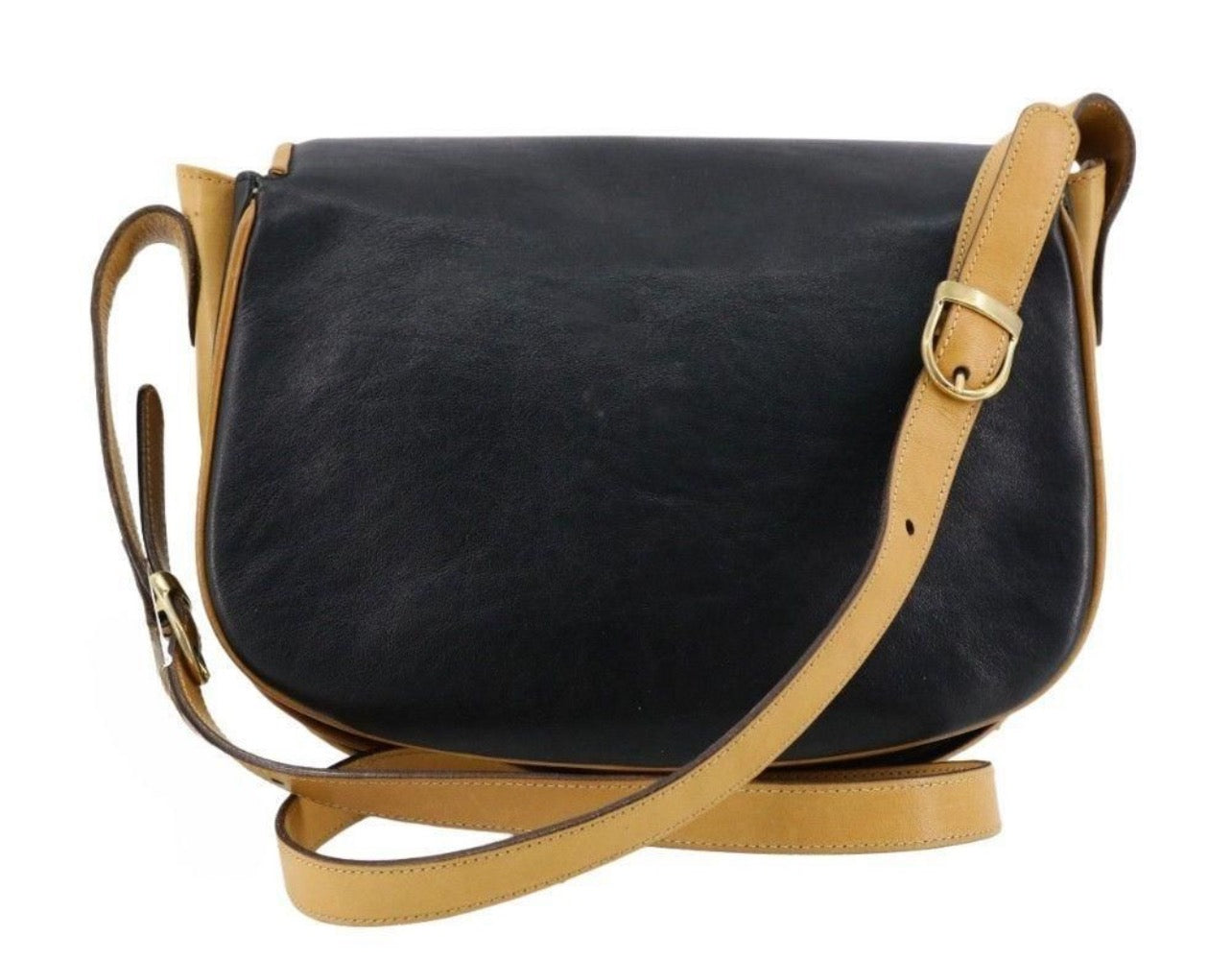 Celine Macadam Black/Tan Leather Shoulder Bag