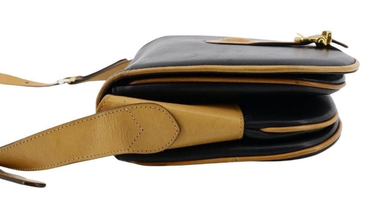 Celine Macadam Black/Tan Leather Shoulder Bag