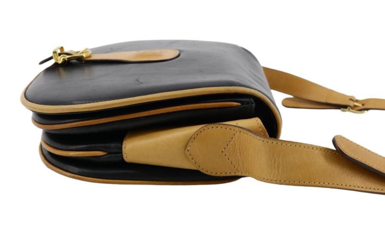 Celine Macadam Black/Tan Leather Shoulder Bag